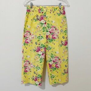 Lauren Ralph Lauren Yellow Floral Capri Cropped Pants Women's Size 4P